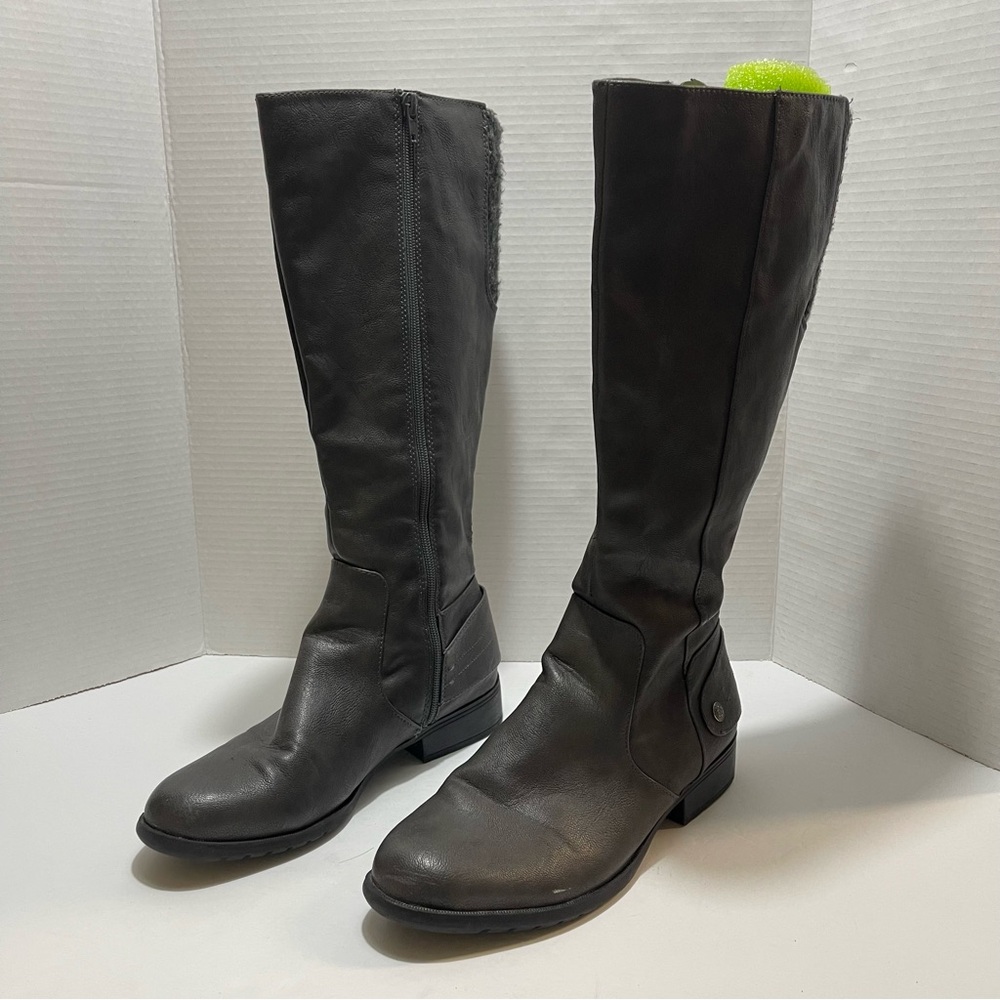 Women's Gray Leather Knee-High Boots